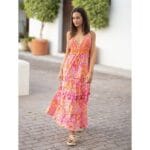 VESTIDO DE TIRANTES NARANJA MACRAME Y CUENTAS